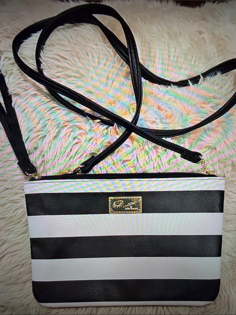 Betsey Johnson Black & White Striped Crossbody Bag. Like new